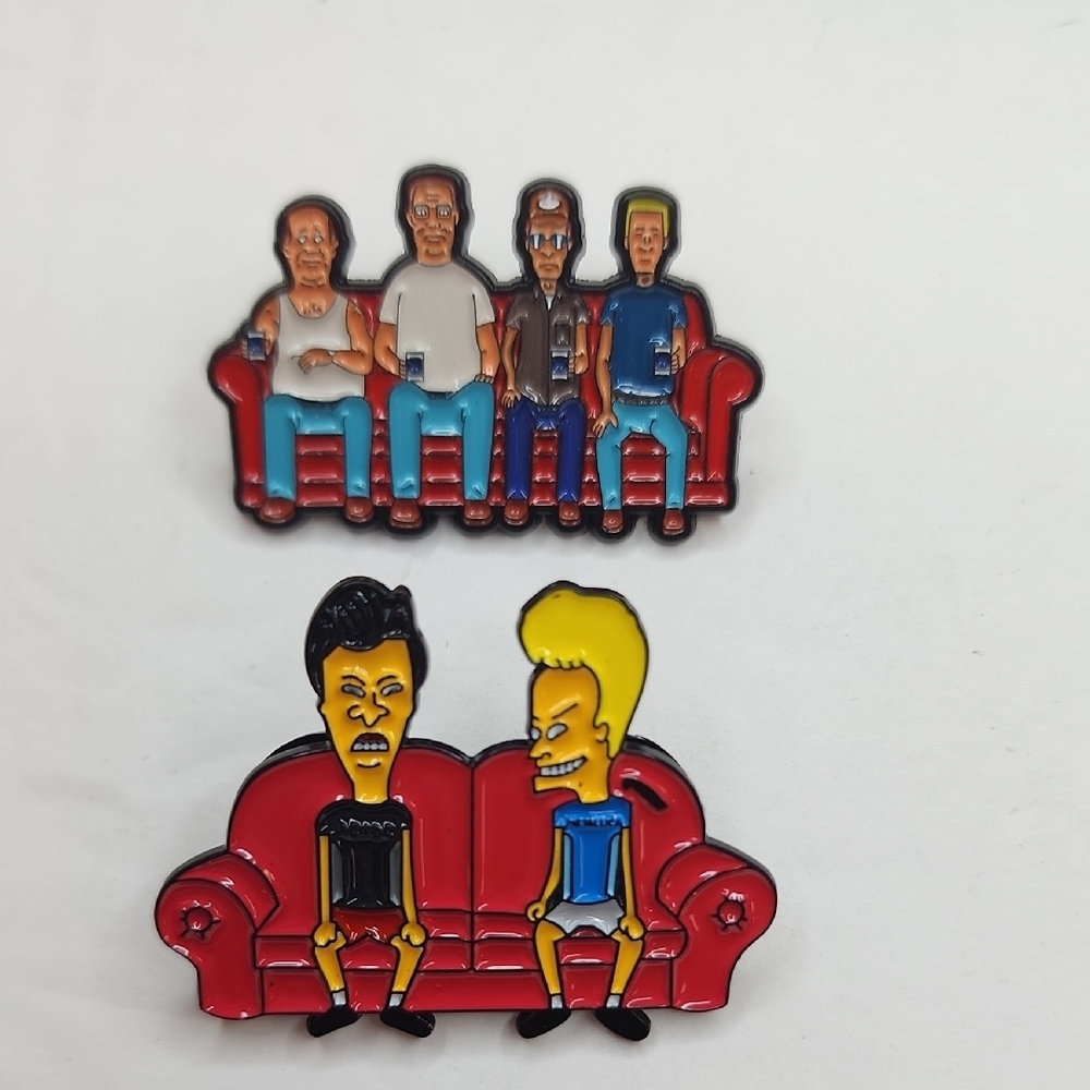 90s Sitcom Couch Cartoon Enamel Pin Duo Retro TV Style Red Couch Pins